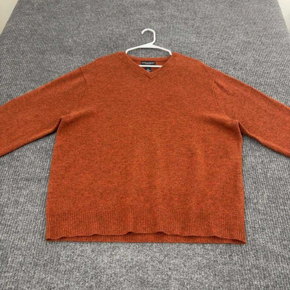 Bowen & Wright Sweater Mens XL Orange Lambswool V Neck Pullover Classic Casual